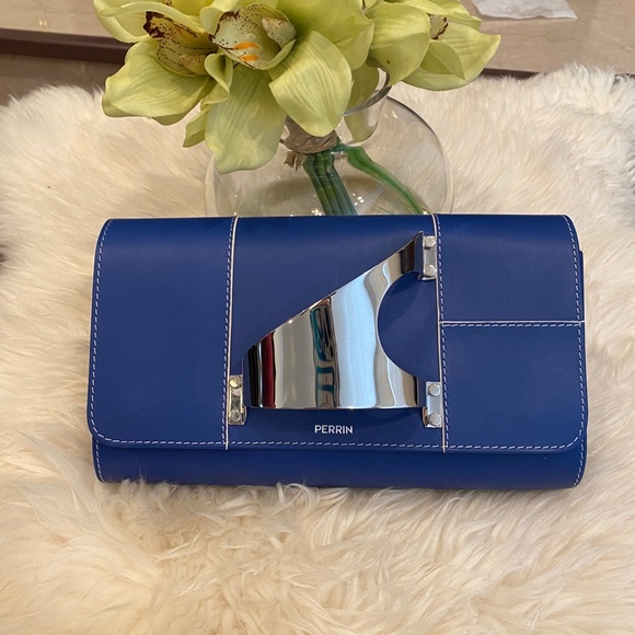 PERRIN Paris L'Asymétrique clutch blue $1850 - Picture 6 of 12